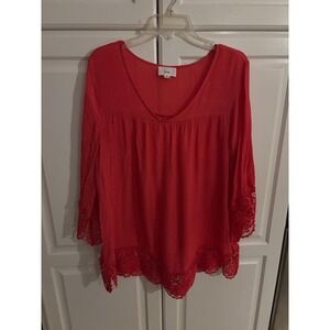 Fyve orange red Lace Trim V‎ Neck Tunic Top Plus Size 3X